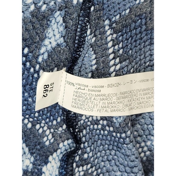ZARA Chiffon Tunic Blouse Womens MED Blue Snake Print Scarf Tie Viscose Top Edgy - Picture 7 of 7